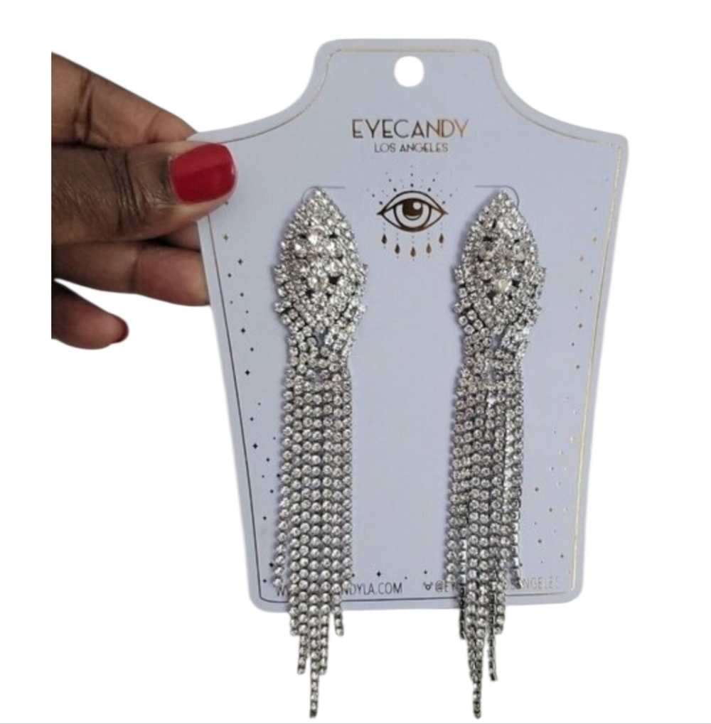 New Eye Candy Los Angeles Sirius Crystal Silver Statement Dangle Earrings